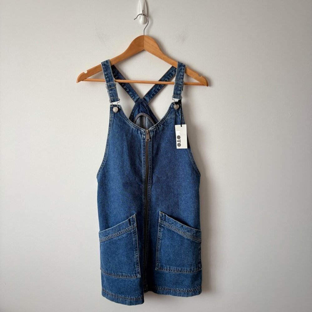 Topshop Front Zip Pinafore Overall Denim Dress NWT Size 4 - Picture 2 of 6
